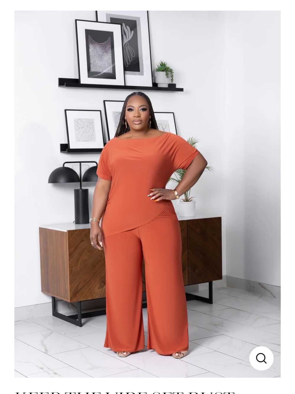 Plus-Size Rust Wide-Leg Jumpsuit